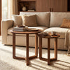 Round Nesting Coffee Table Set of 2 Wood Nesting End Tables with Thickened Top-Walnut - Gallery View 1 of 10