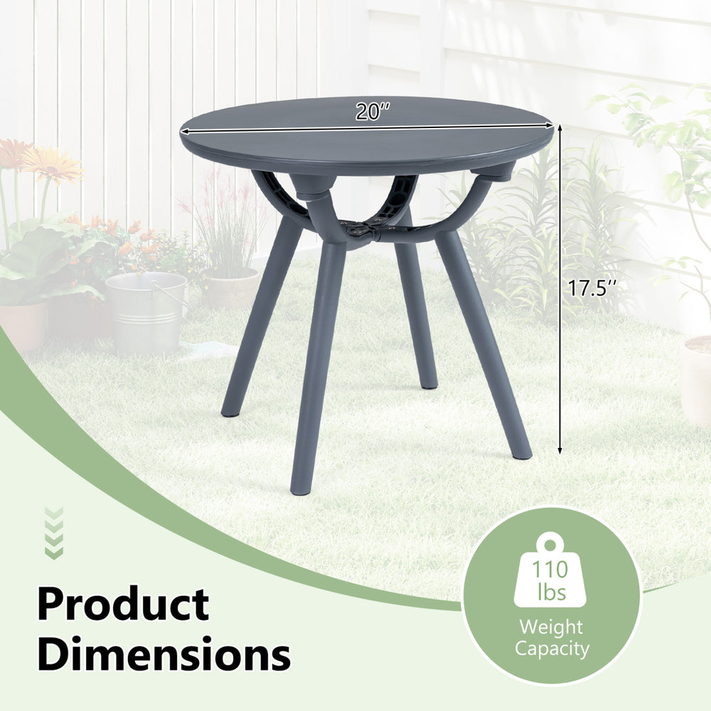 Round patio storage side table with a 20" tabletop, made from PP and ABS, ideal for poolside and balcony use.