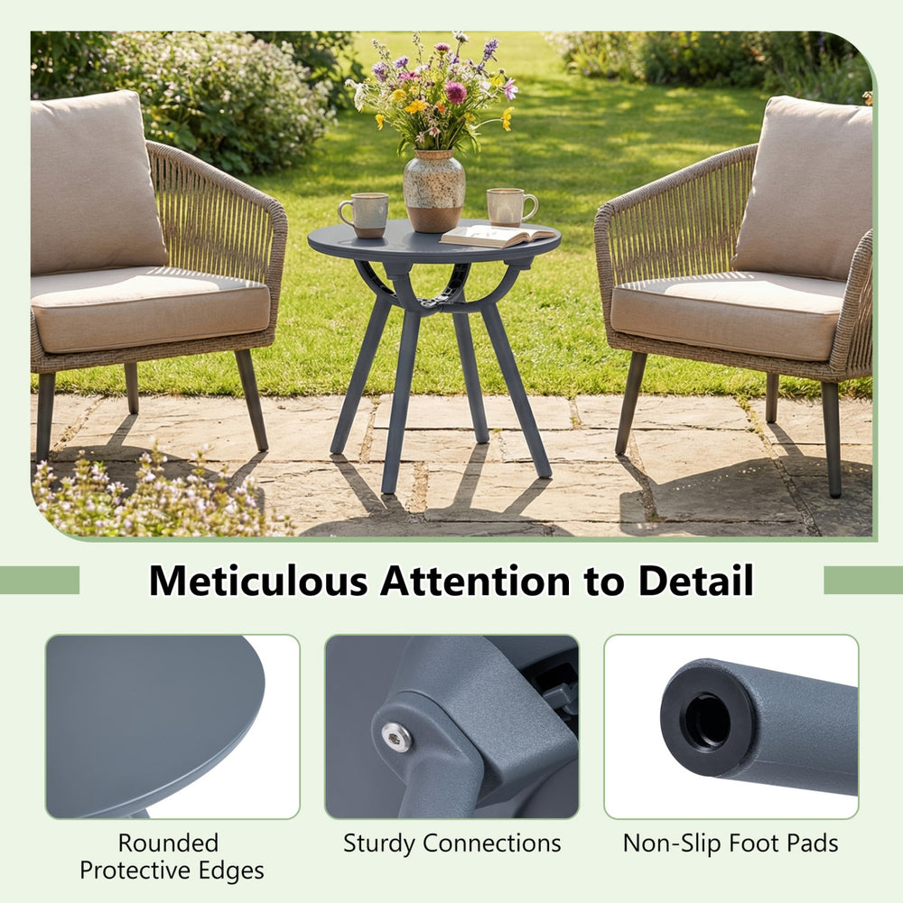 Round patio storage side table with 20" tabletop, crafted from premium PP and ABS, ideal for poolside and balcony use.