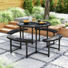 Round Picnic Table Bench Set with 4 Benches and Umbrella Hole for Patio Lawn-Black - Gallery View 1 of 10