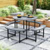 Round Picnic Table Bench Set with 4 Benches and Umbrella Hole for Patio Lawn-Gray - Gallery View 1 of 10
