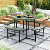 Round Picnic Table Bench Set with 4 Benches and Umbrella Hole for Patio Lawn-Green - Gallery View 1 of 10