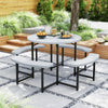 Round Picnic Table Bench Set with 4 Benches and Umbrella Hole for Patio Lawn-White - Gallery View 1 of 10