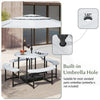 Round picnic table bench set with 4 benches, waterproof HDPE top, and built-in umbrella hole for patio or lawn use.
