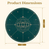 Dimensions of the 55-inch round poker mat for Texas Hold'em, showcasing a green layout suitable for secure gameplay.