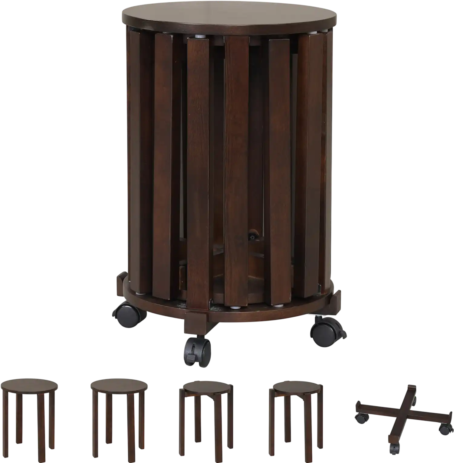 Costway Round Portable Wood Nesting Stools Locking Casters 30287007 New