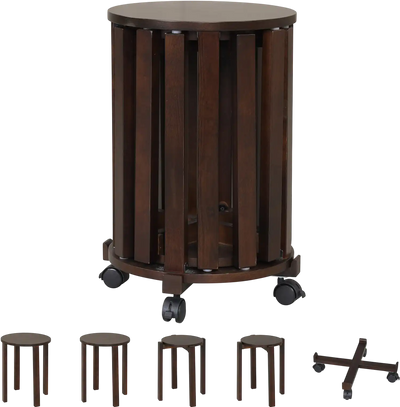 Costway Round Portable Wood Nesting Stools Locking Casters 30287007 New