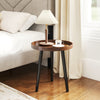Round side coffee table with wooden tray and bamboo legs, perfect as a nightstand or in small spaces.