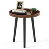 Mid Century Modern round side table with wooden tray, brown finish, ideal for living room or office use.