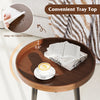 Round side coffee table with wooden tray, brown finish, easy-to-clean surface, perfect for living room or office use.
