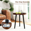 Mid Century Modern round side coffee table with wooden tray and bamboo legs, perfect for living room or office use.