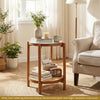 Round Side Table 2-Tier Boho End Table with Tempered Glass Top-Walnut - Gallery View 1 of 9