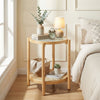Round Side Table 2-Tier Boho End Table with Tempered Glass Top-Natural - Gallery View 1 of 9