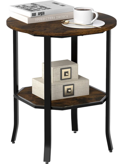 Costway Round Side Table 2-Tier End Table Nightstand w/ Storage Shelf 37353323 New