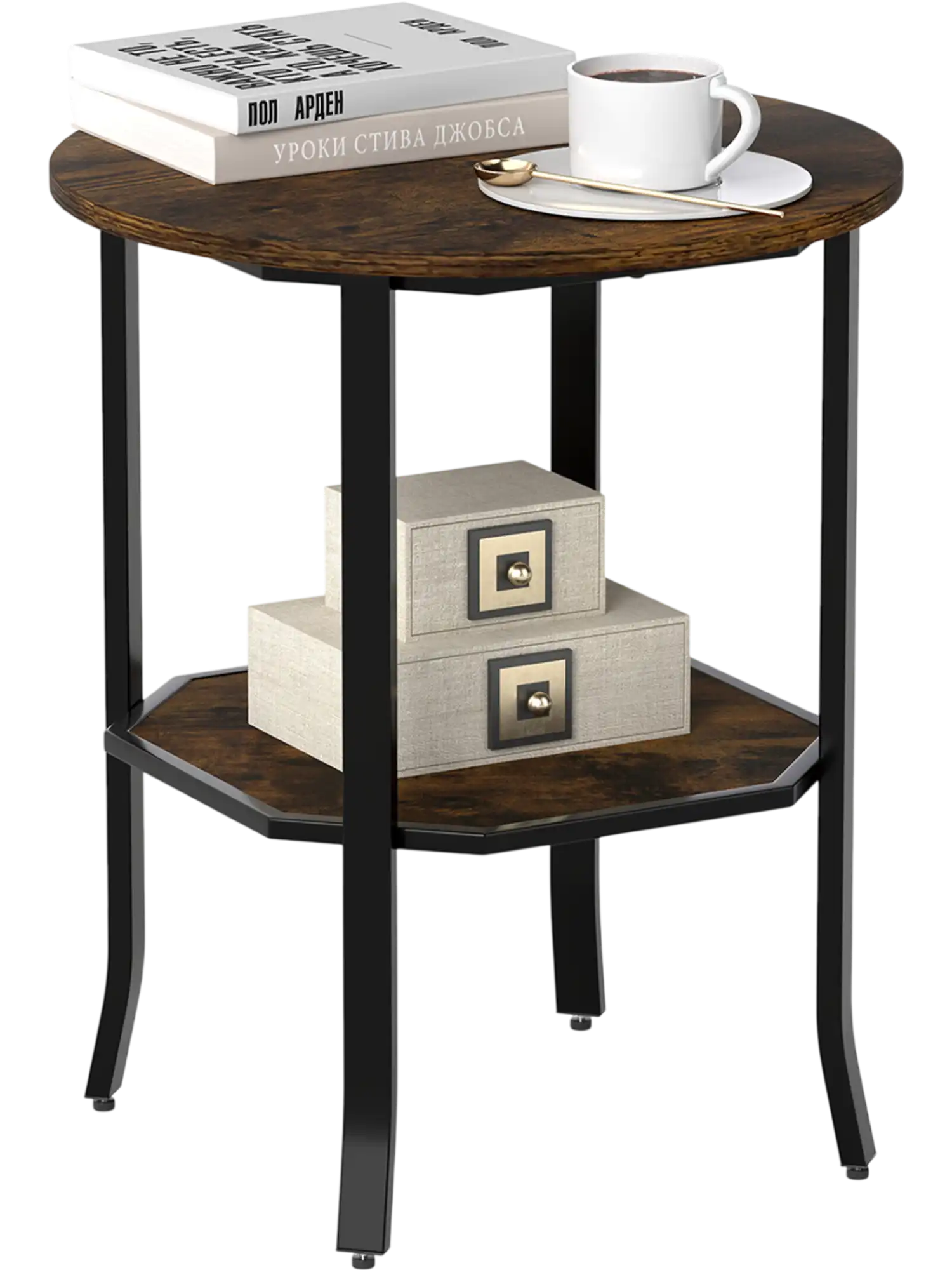 Costway Round Side Table 2-Tier End Table w/ Storage Shelf 37353323 New