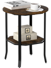 Round side table in rustic brown with a storage shelf, perfect as a nightstand or end table for small spaces.