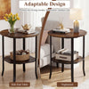 Round side table in rustic brown with storage shelf, ideal as an end table or nightstand for small spaces.