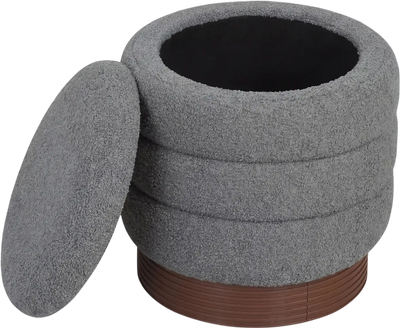 Costway Round Storage Ottoman Acacia Wood Frame Living Room 81226552 New