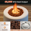 Round terrazzo propane gas fire pit with stainless steel burner, 40,000 BTU output, and included lava rocks for outdoor.