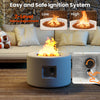 Round terrazzo propane gas fire pit with adjustable flame, lava rocks included, for stylish outdoor heating.