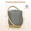 Round vanity stool in grey faux leather with gold halo design, featuring a 330 lbs weight capacity and adjustable foot pads.