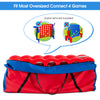 Red and blue carrying bag for Giant 4-in-A-Row game set, made of durable Oxford cloth for easy transport.