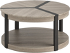 Round 34.5" gray rubber wood center table with two tiers, spacious tabletop, and lower storage shelf for living rooms.