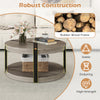 Round 34.5" gray center table with rubber wood frame, spacious tabletop, and lower storage shelf for versatile use.
