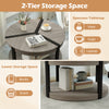 34.5" round center table in gray with rubber wood frame, spacious tabletop, and lower storage for books and snacks.