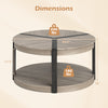 34.5" round center table in gray with rubber wood frame, featuring a spacious tabletop and lower storage shelf.