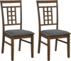 Set of 2 brown rubber wood dining chairs with lattice backrest and soft padded sponge, ideal for kitchen or dining room.