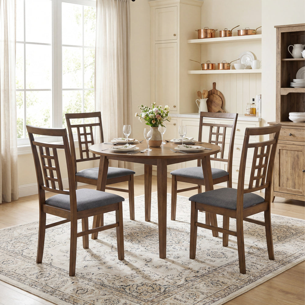 Brown rubber wood dining chairs set of 2 with lattice backrest, featuring soft padded sponge, ideal for farmhouse style.