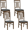 Set of 4 brown rubber wood dining chairs with lattice backrest and soft padded seats, ideal for kitchen or dining room.
