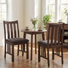 Brown rubber wood dining chairs with slat backrest, featuring soft padded seats, ideal for kitchen or dining room use.