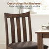 Brown rubber wood dining chair with decorative slat backrest, offering comfortable support for farmhouse-style dining.