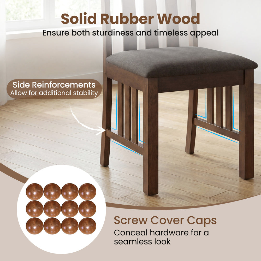 Brown rubber wood dining chair set of 4 with slat backrest, offering comfort and stability for dining rooms or kitchens.