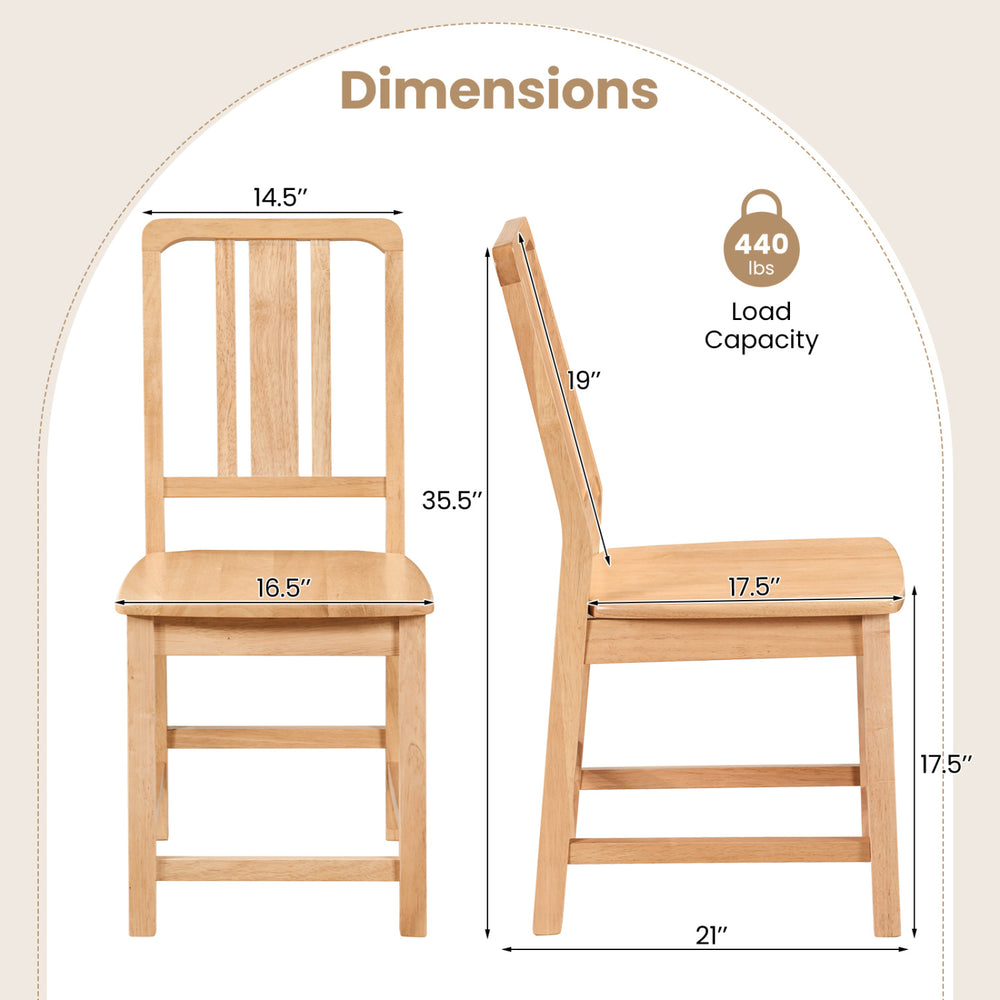 Rubber wood dining chair dimensions with ergonomic hollowed backrest, showcasing a natural finish and sturdy design.