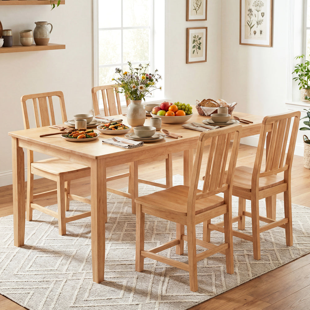 Natural rubber wood dining chairs set of 2 with ergonomic hollowed backrest, perfect for comfortable dining experiences.