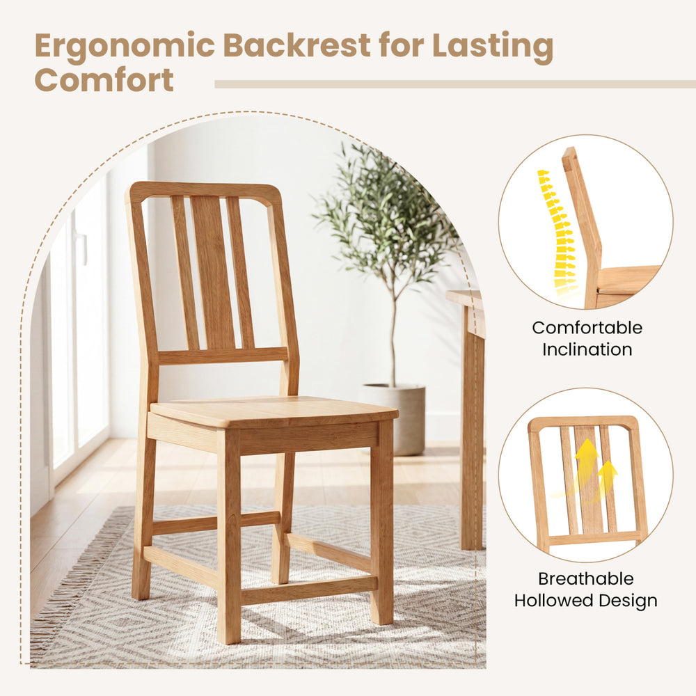 Natural rubber wood dining chair with ergonomic hollowed backrest for comfort and breathable design, perfect for dining.