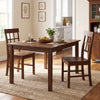 Brown rubber wood dining chairs set of 2 with high backrests, placed around a dining table in a cozy kitchen setting.