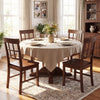 Brown rubber wood dining chairs with high backrests, set of 2, arranged around a round dining table.