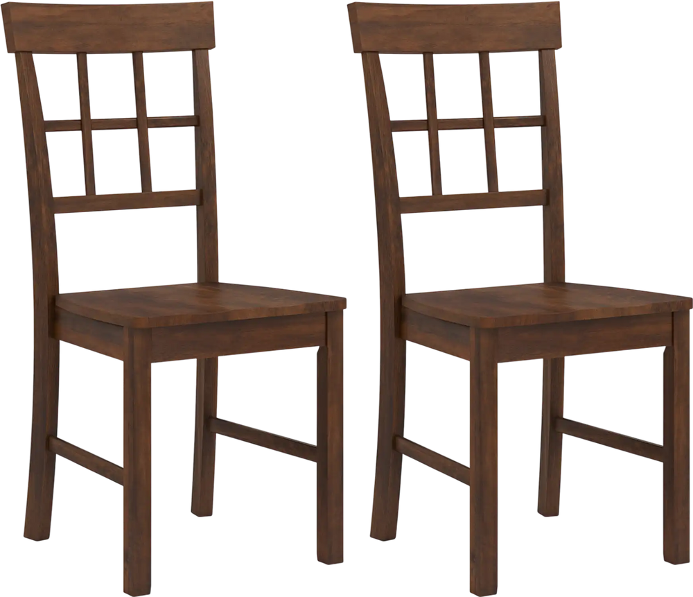 Set of 2 brown rubber wood dining chairs with high backrests, perfect for dining rooms or kitchen spaces.