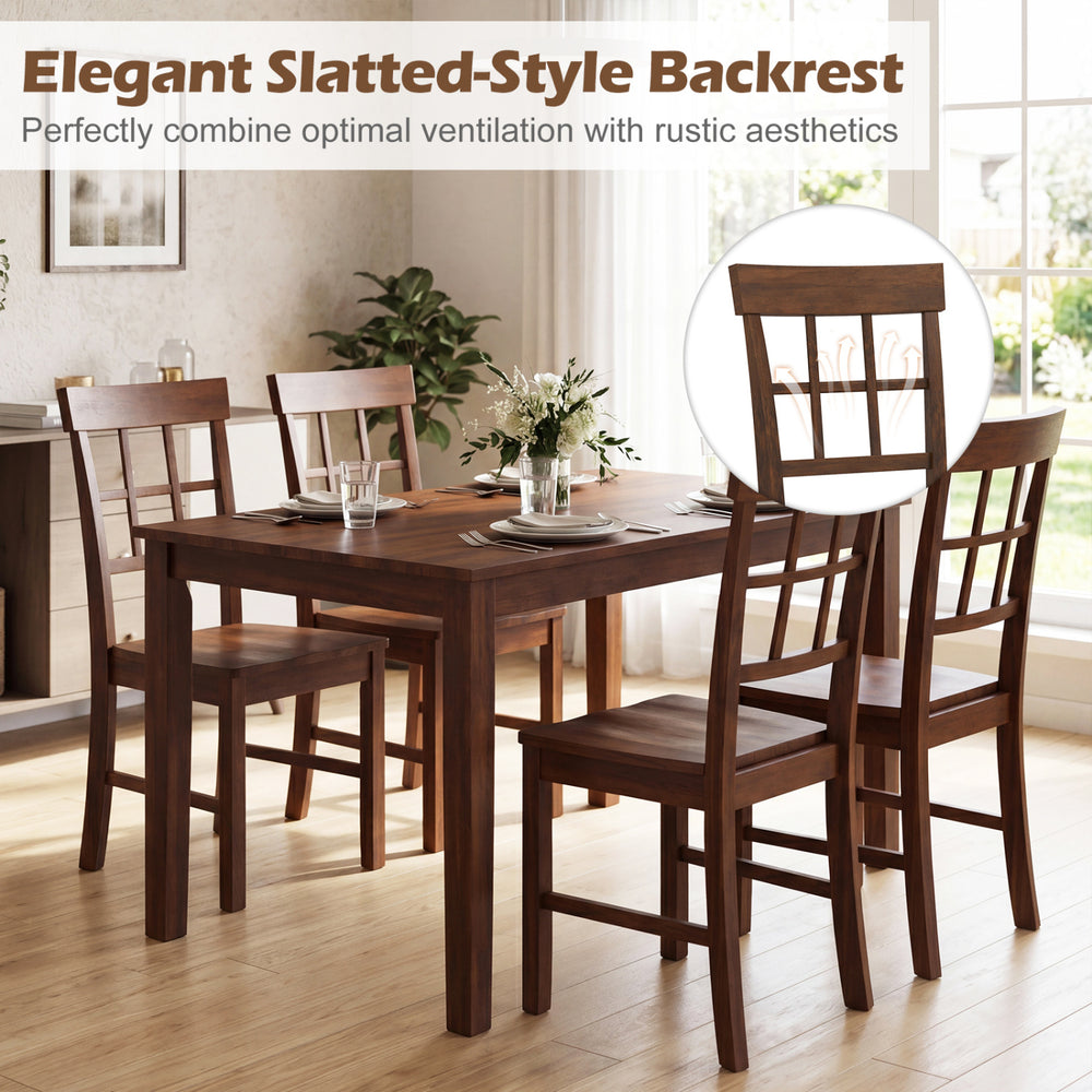 Brown rubber wood dining chairs set of 2 with high backrests, showcasing elegant slatted-style design for rustic.