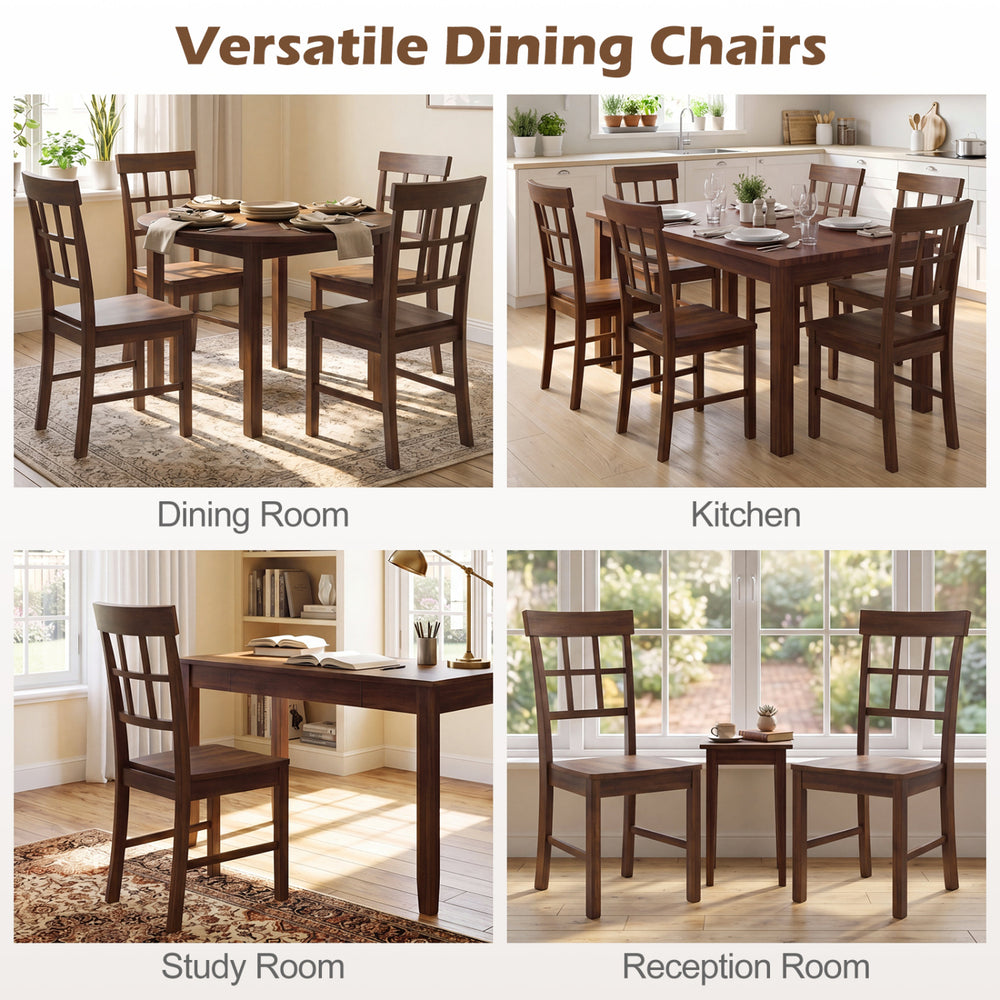 Brown rubber wood dining chairs set of 2 with high backrests, ideal for dining, study, or reception rooms.