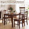 Rubber wood dining chairs set of 4 with high slatted backrests in brown, ideal for rustic dining spaces.