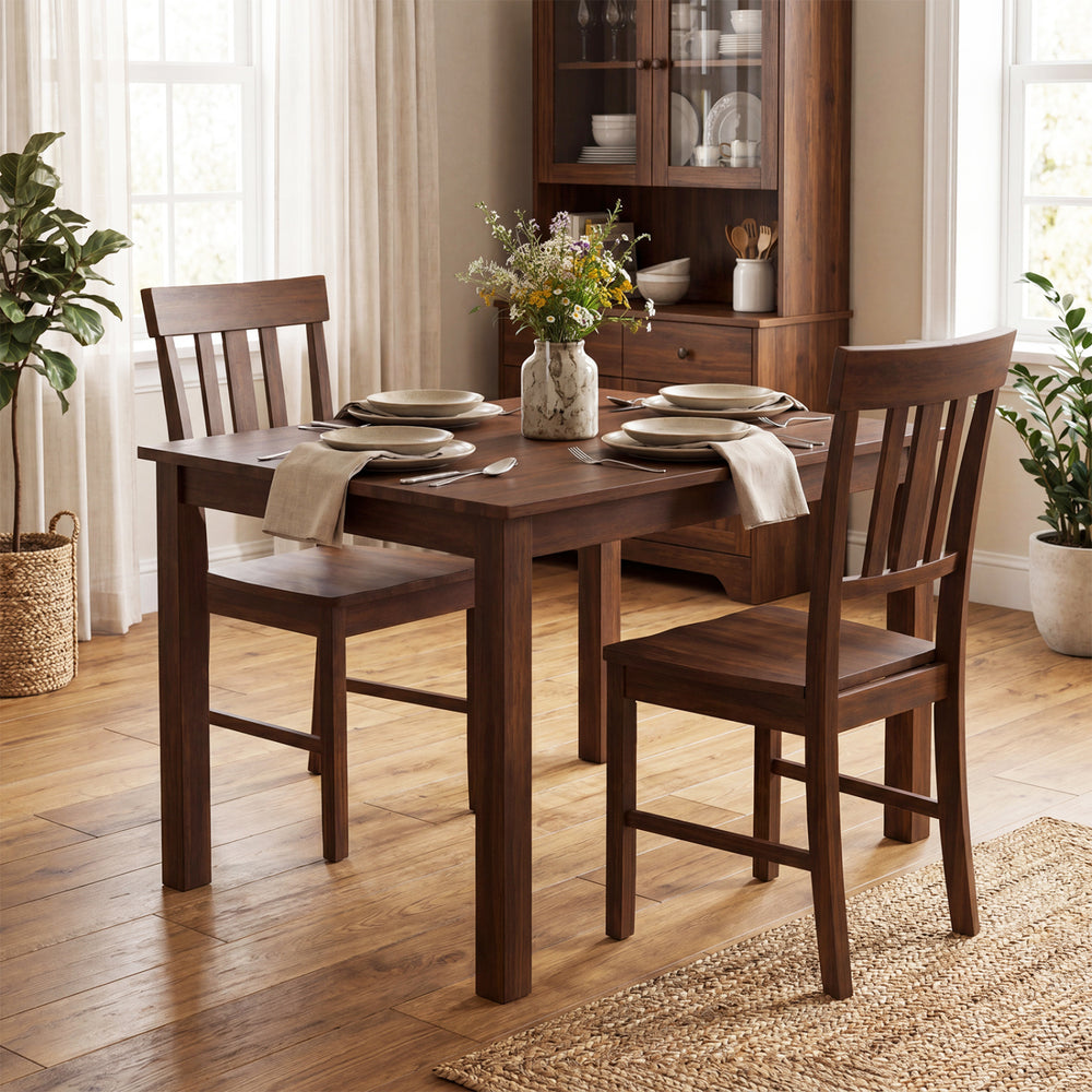 Brown rubber wood dining chairs set of 4 with high slat backrests, perfect for enhancing your dining space.