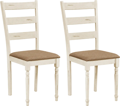 Costway Rubber Wood Dining Chairs Set of 2 Padded Linen Seat Slatted Back 82129780 New