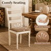 White rubber wood dining chair with padded linen seat and slatted backrest, ideal for dining room or living room use.