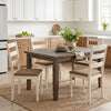 Rubber wood dining chairs set of 4 features padded linen seats and slatted backrests, perfect for dining room elegance.