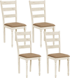 Set of four dining chairs with supportive padded linen seats and slatted backrests, ideal for enhancing any dining space.